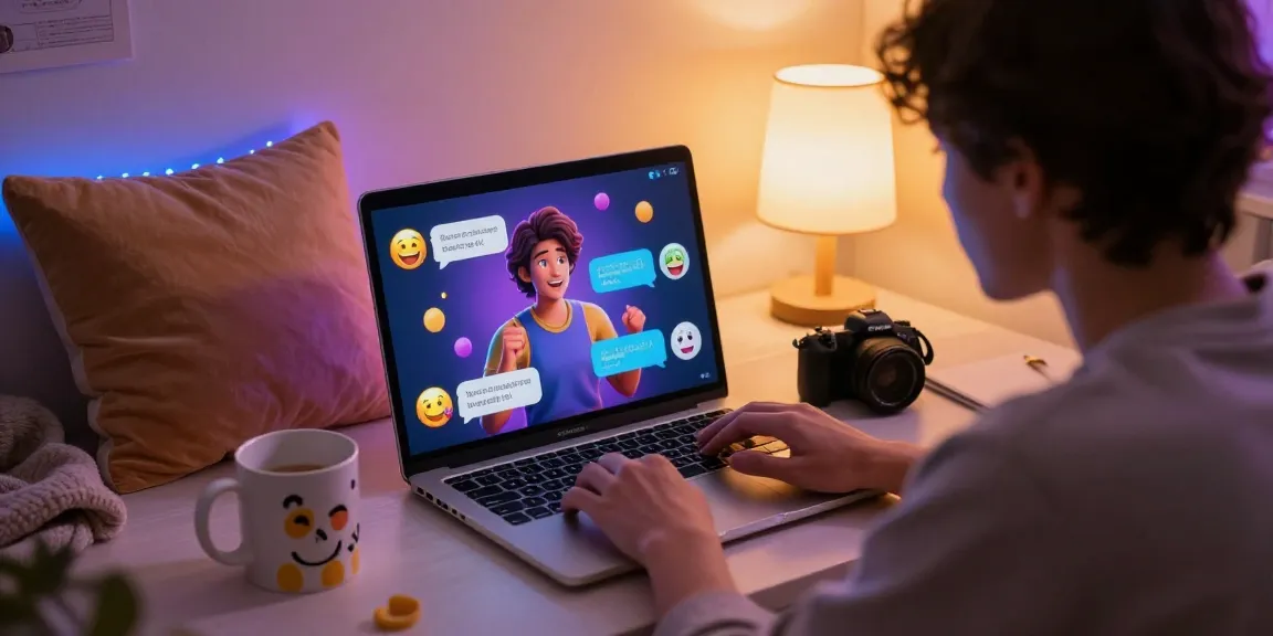 Engaging in playful NSFW AI chat on a laptop in a cozy room with ambient lighting.