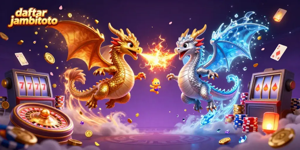 Engage in the thrilling world of daftar jambitoto with mystical dragons and vibrant casino elements.