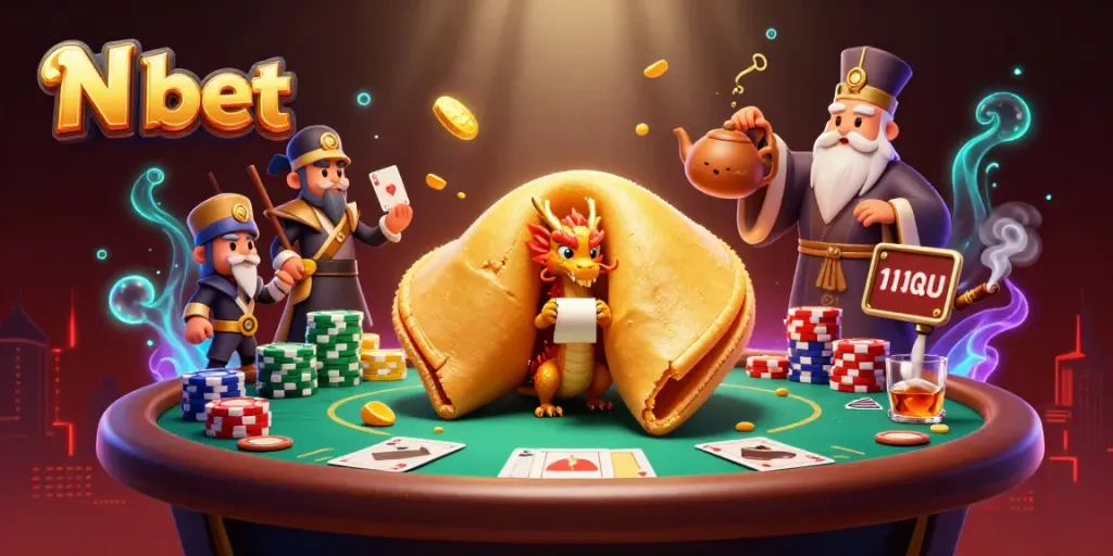 N bet showcases an energetic scene with a wise dragon and fortune cookie emphasizing strategies for winning in casino games.