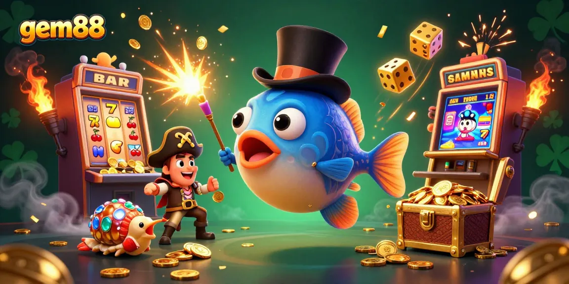 Experience the thrill of gem88's vibrant slots with captivating characters and dazzling casino elements.