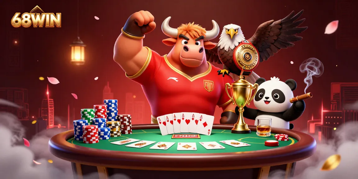 Engage in thrilling gameplay at 68WIN, featuring a dynamic 3D casino scene with exciting action.
