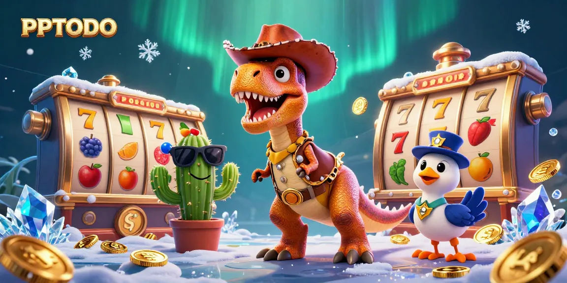 Bermain di PPTOTO untuk aksi slot yang mendebarkan dengan T-Rex yang penuh warna dan elemen permainan yang dinamis.