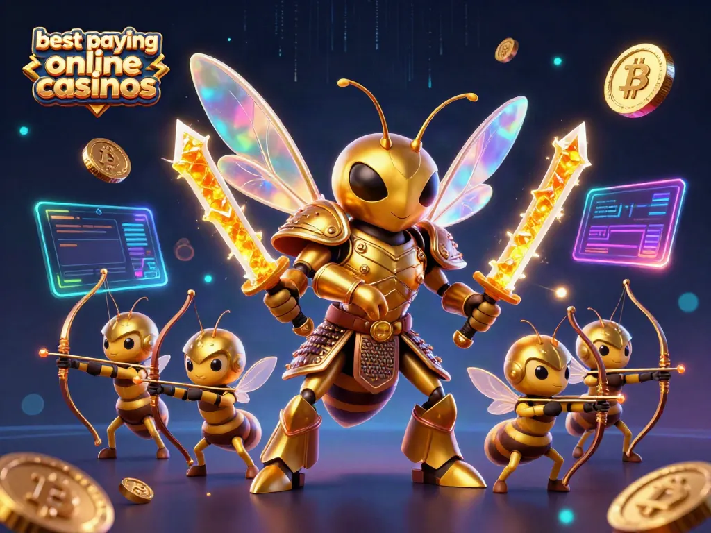 Engage in the excitement at the best paying online casinos with vibrant characters and crypto elements.