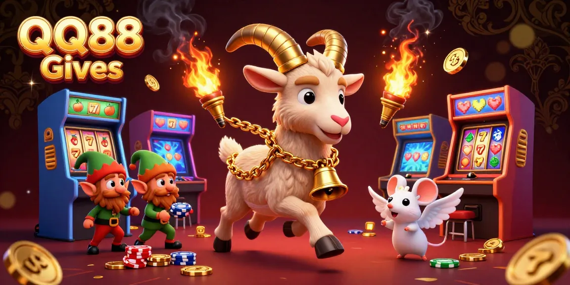 Engage with QQ88 Gives in a vibrant casino scene featuring playful characters and dynamic gaming elements.