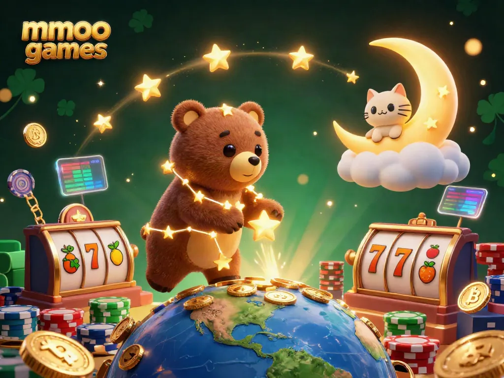 Engage in thrilling gameplay with mmoo games featuring a magical bear, coins, and casino elements.