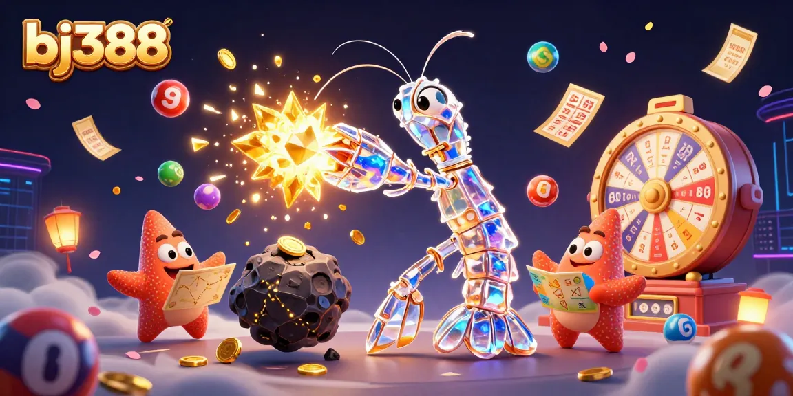 Experience thrilling gambling excitement with bj388's 3D illustration showcasing dynamic gaming elements.