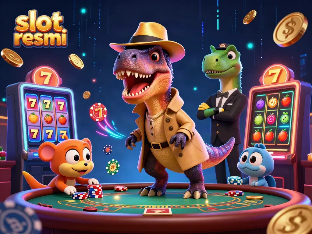 Engaging scene featuring a velociraptor at a blackjack table, highlighting slot resmi excitement.