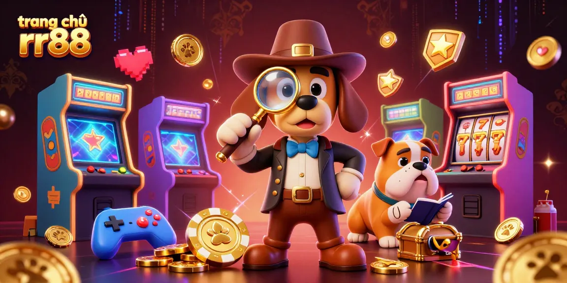 Experience the excitement on trang chủ rr88 with colorful casino elements featuring a detective dog duo.
