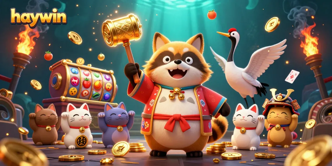 Win big at haywin with vibrant slots and animated characters in an immersive casino scene.