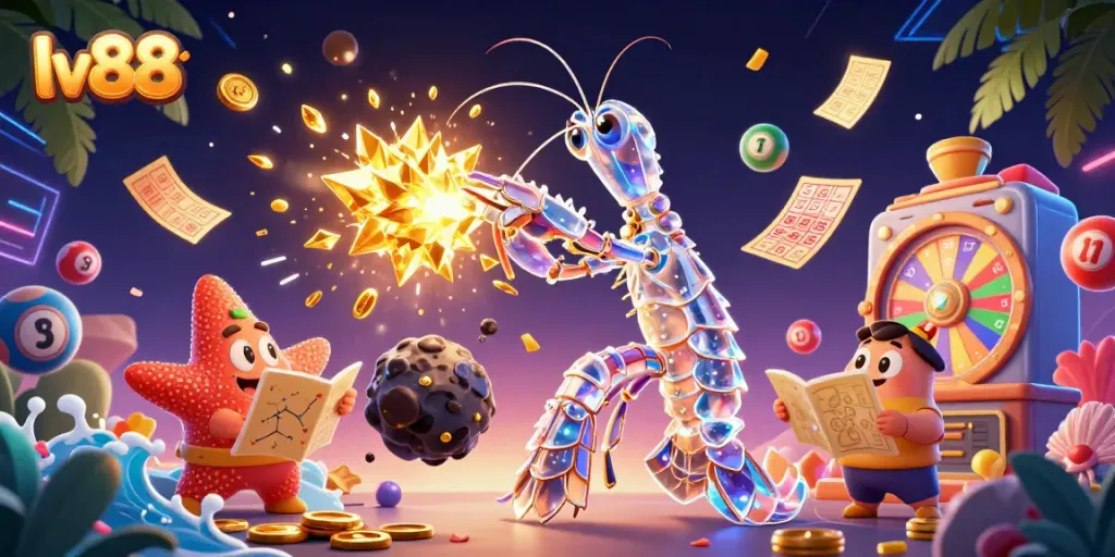 Engage with the vibrant gaming scene of lv88 featuring galactic samurai and starfish amid lottery elements.
