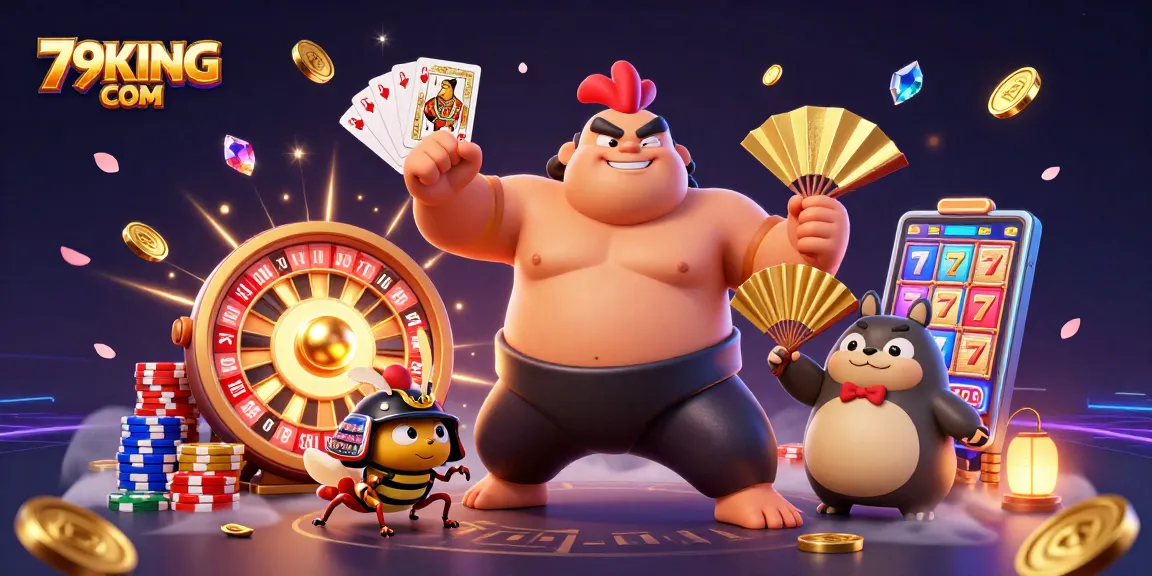 Experience thrilling gameplay with 79KING COM as the vibrant casino scene comes alive with animated characters and sparkling elements.