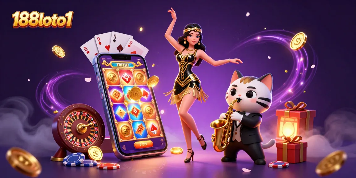 Experience vibrant action at 188loto1 with a lively 3D casino scene showcasing diverse gaming elements.