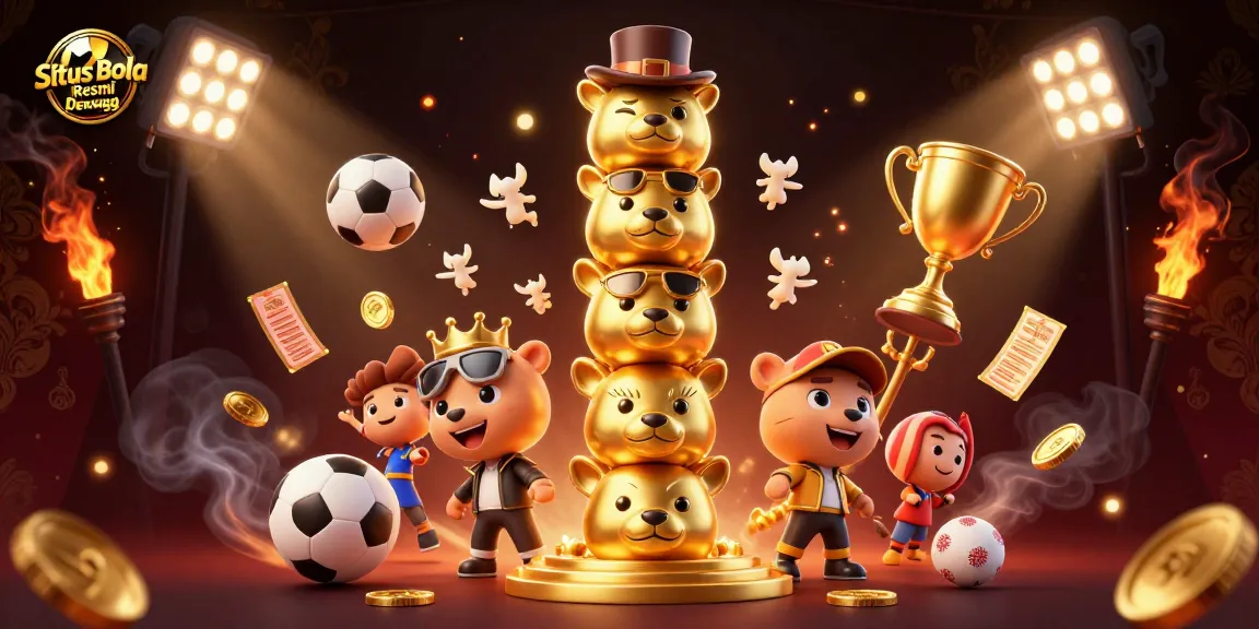 Situs Bola Resmi Dewagg showcases exciting sports betting elements in a vibrant casino-themed illustration