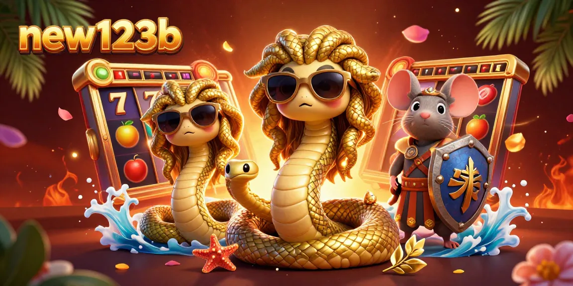 Bettors experience thrilling jackpots at new123b, featuring vibrant casino symbols and dynamic characters.