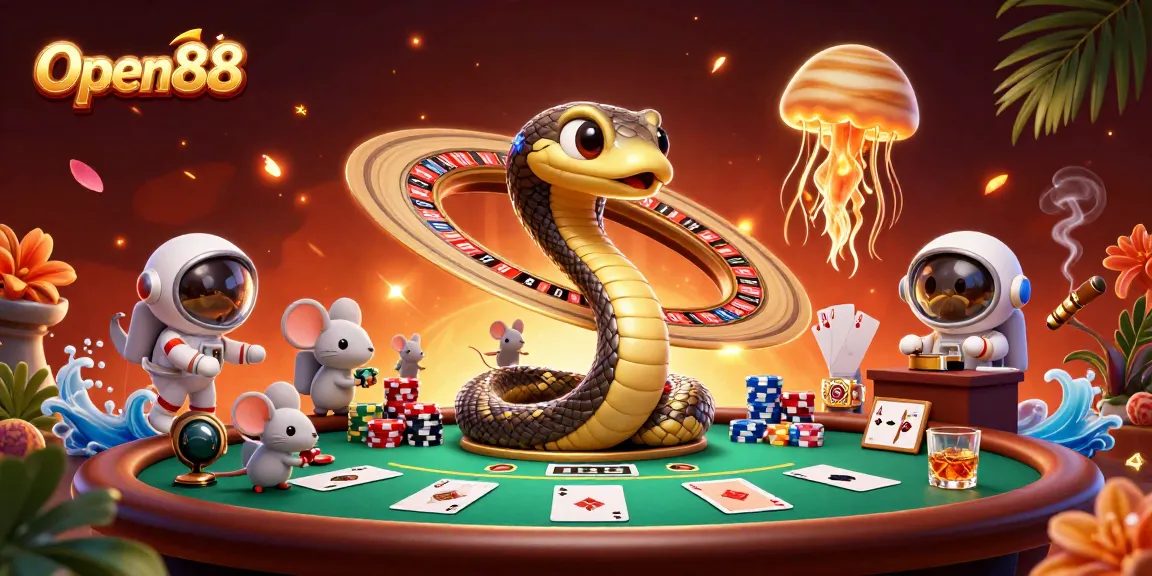 Experience thrilling action at Open88 with a vibrant 3D cosmic casino scene featuring unique gambling elements.