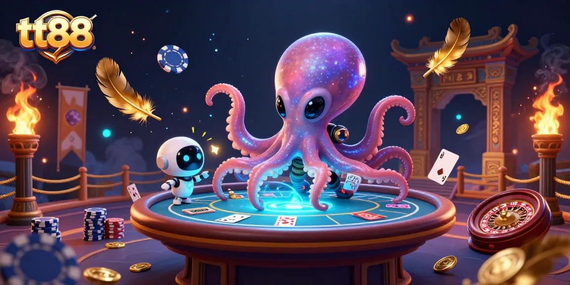Experience thrilling gameplay at tt88 with vibrant poker action featuring an alien octopus and robot companions.