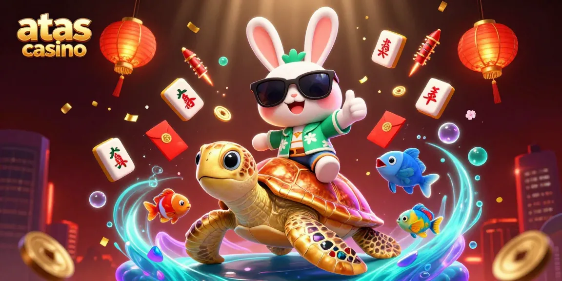 Experience excitement at atas casino with a vibrant 3D scene showcasing lucky characters and festive symbols.