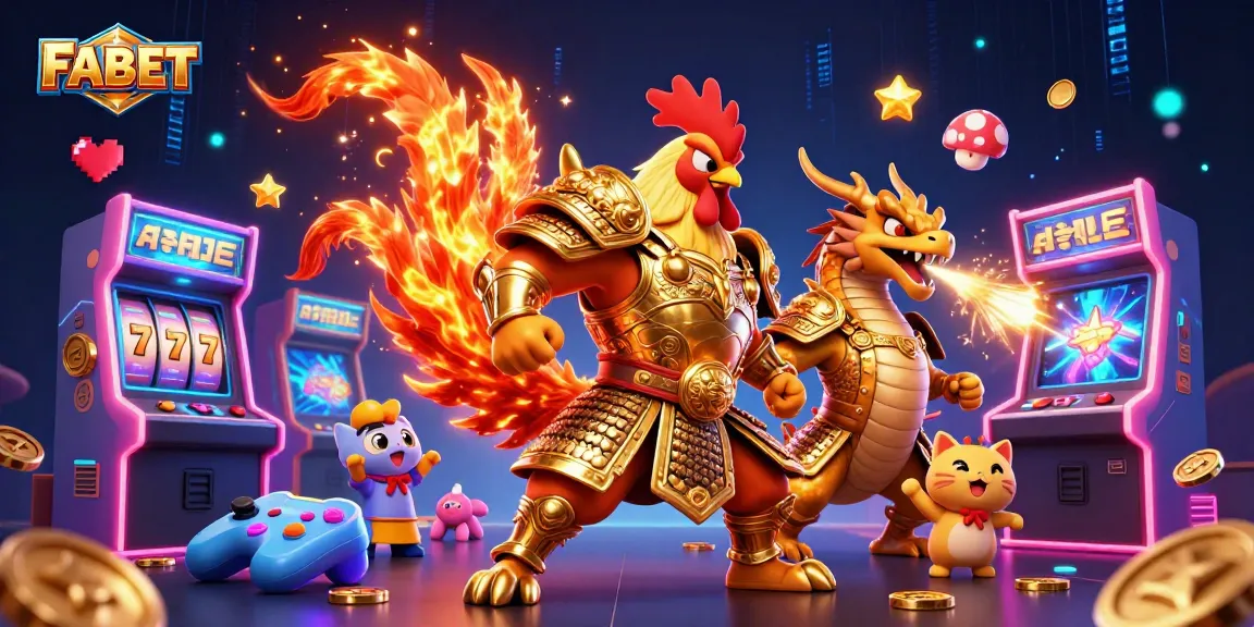 Bet on FABET with a vibrant illustration showcasing dynamic casino elements and colorful characters.