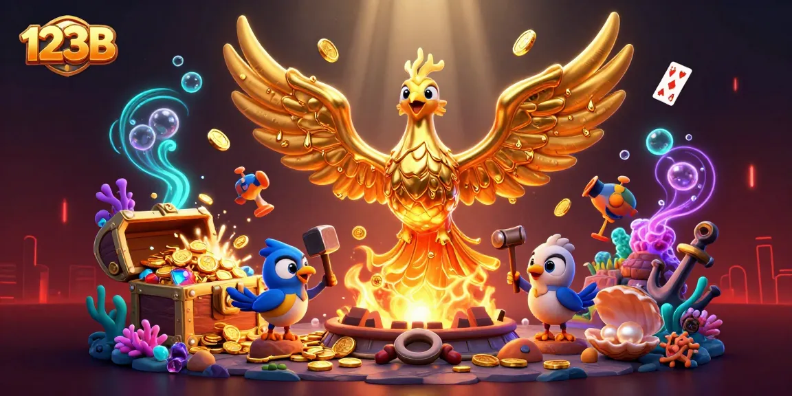 Experience thrilling gameplay with 123B's vibrant illustration of golden phoenix and treasure.