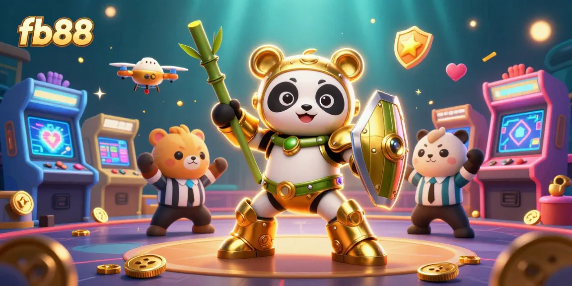 Experience thrilling gameplay at fb88 with an ultra-detailed 3D casino illustration featuring a golden panda robot.