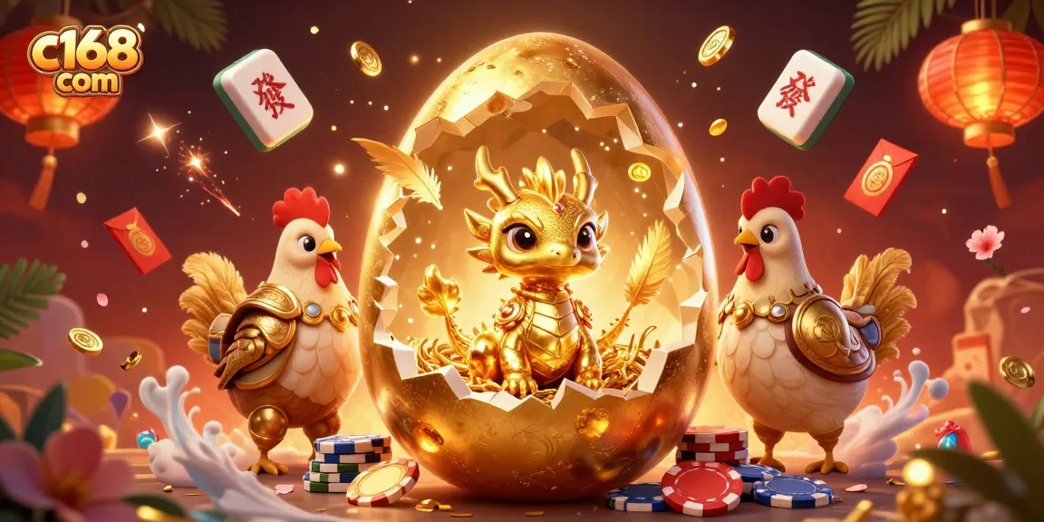 Experience thrilling games at c168 com with the golden dragon and poker chips illustration.
