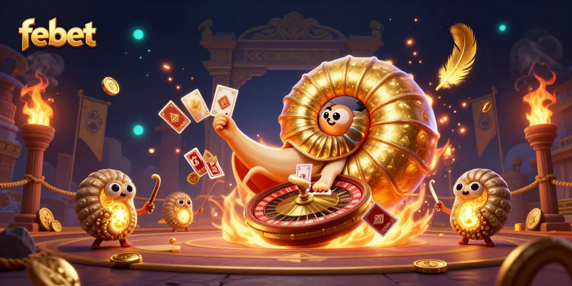 Experience the excitement of febet with a vibrant casino scene featuring a giant nautilus wheel and glowing companions.