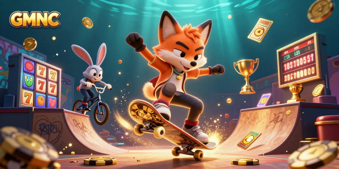 Engage with GMNC's vibrant casino spirit through a dynamic 3D gambling illustration.