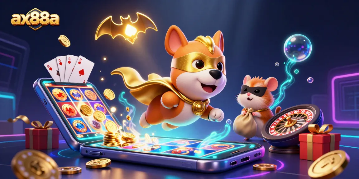 Engage with ax88a's thrilling casino experience as the superhero dog brings gold coins and excitement!