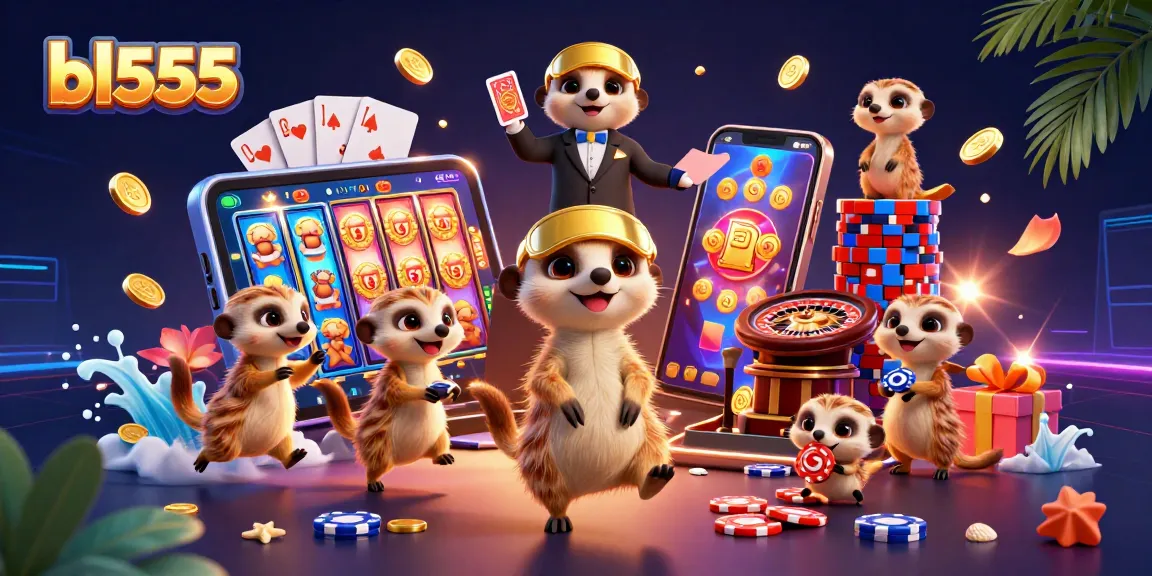 Experience thrilling moments at bl555 with meerkats managing a vibrant casino filled with games and excitement.