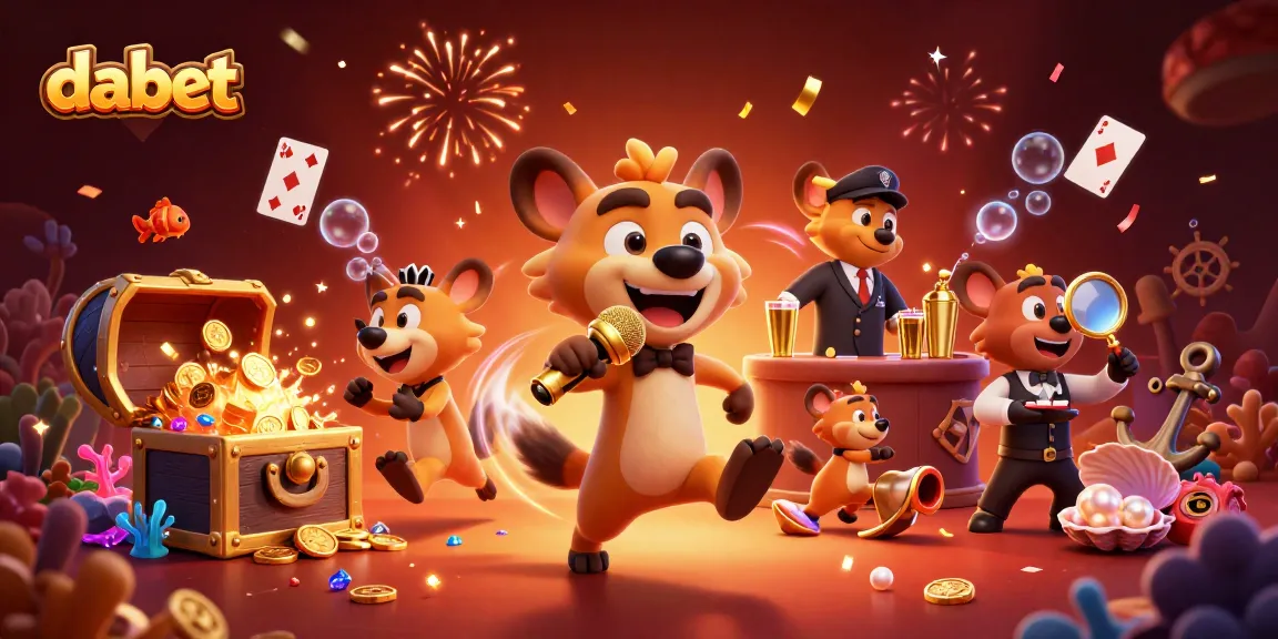 dabet hyenas comedy casino scene with celebratory drinks, cards, and treasures