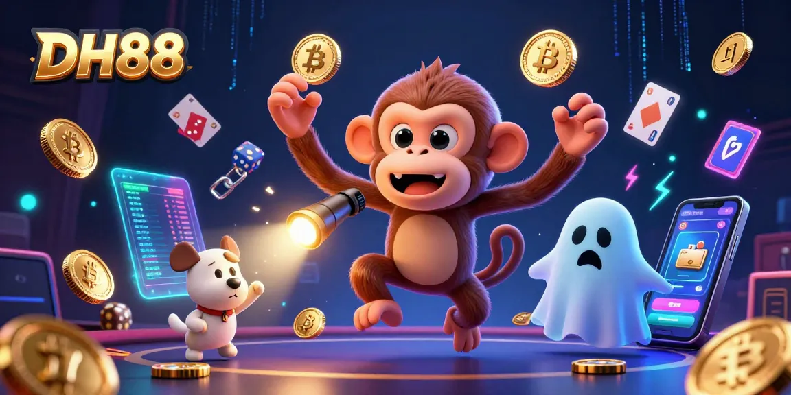 Experience the excitement at DH88 with our animated poltergeist monkey juggling golden casino treasures.