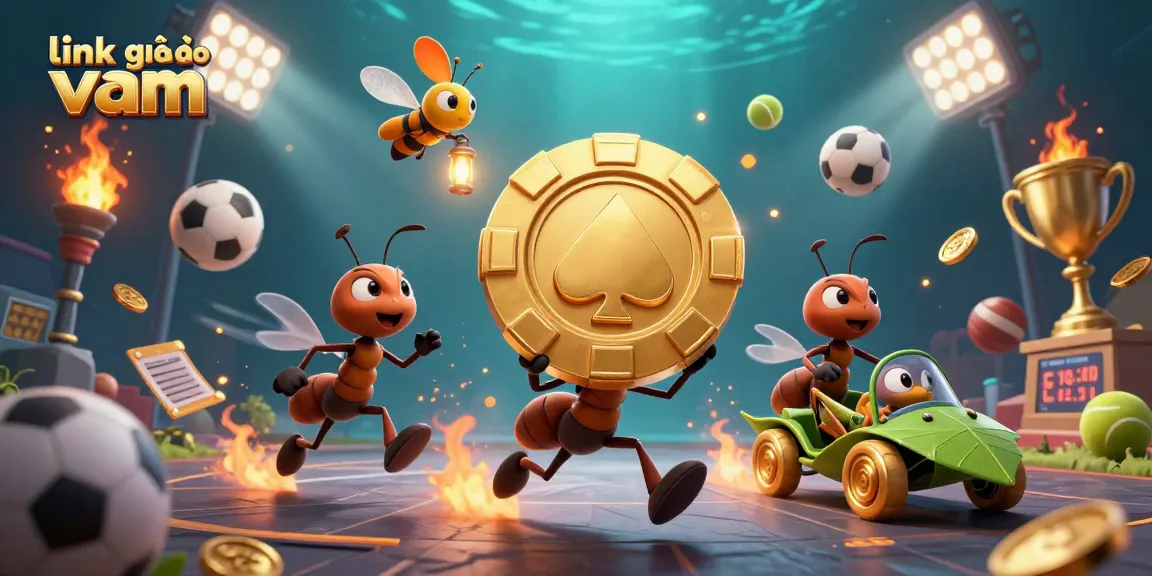 Experience the thrill of betting with link vào vmax as ants heist a golden chip in this vibrant casino scene.