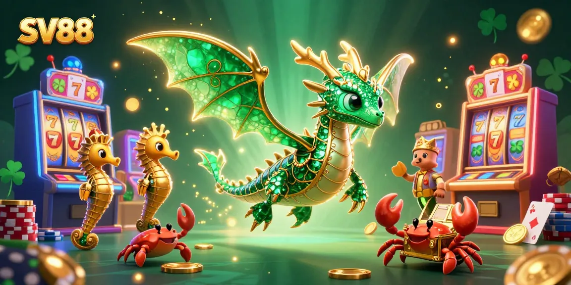 Experience the thrill of SV88 with a vibrant sea dragon in a colorful casino scene!