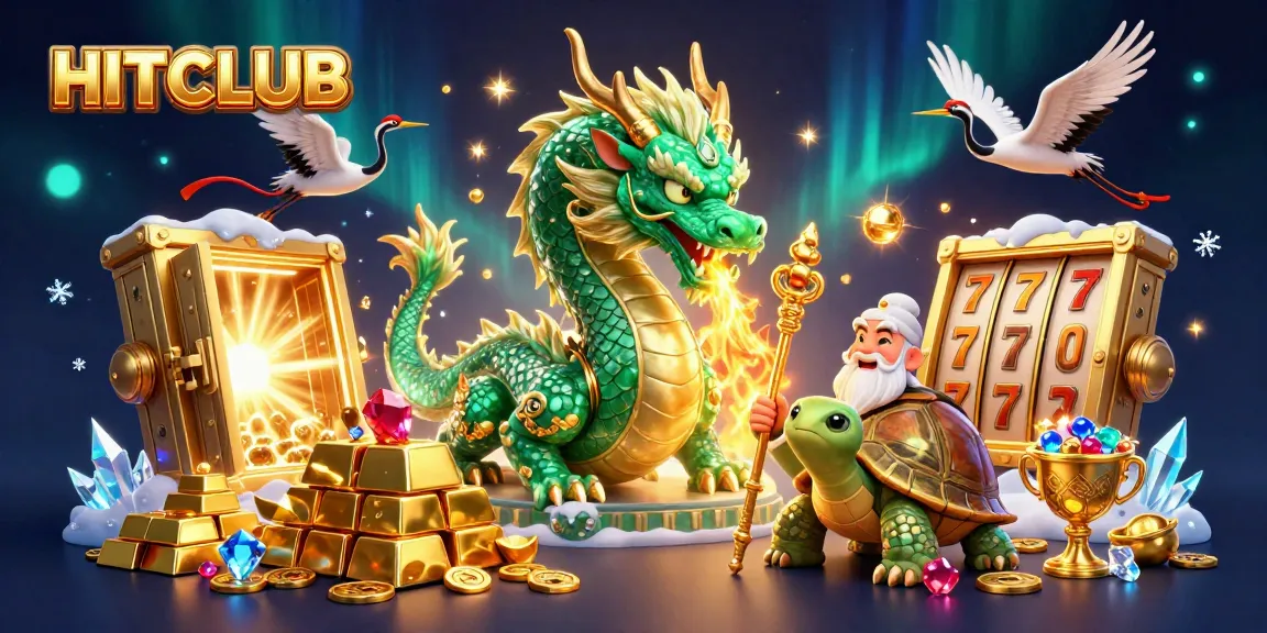 Experience the excitement of HITCLUB with a jade dragon and treasure in this dynamic casino scene.