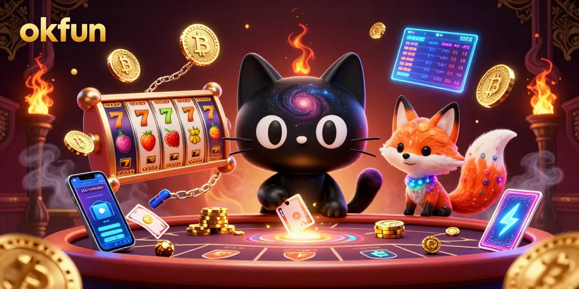 Engage in thrilling gameplay at okfun with vibrant slot games featuring golden chips and cosmic characters.