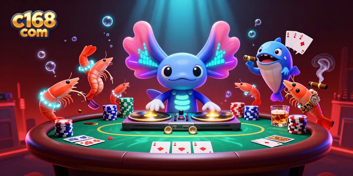 Experience thrilling gameplay at c168 com with neon axolotl DJ and poker action.