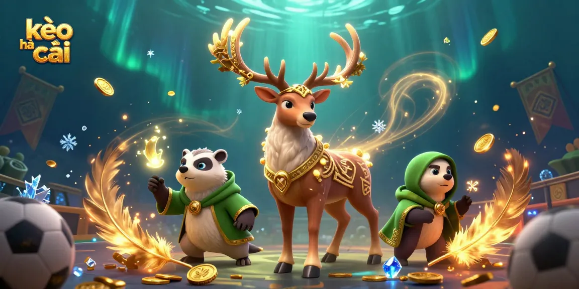 Engage in kèo nhà cái with betting tokens, sports elements, and dynamic characters in a vibrant scene.