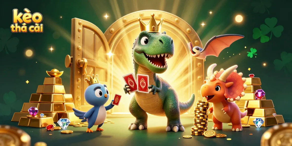 Engage in thrilling kèo nhà cái action with a whimsical scene of a T-Rex, pterodactyl, and triceratops at play!