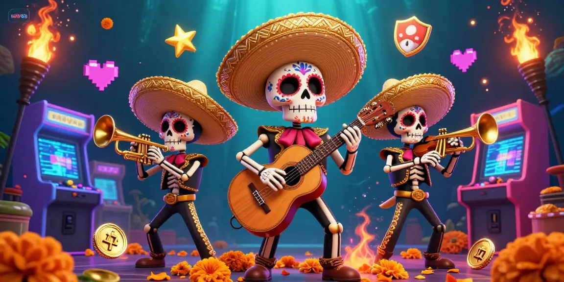 Experience thrilling gaming action with HAY88 in a colorful casino scene featuring lively skeleton mariachi band.