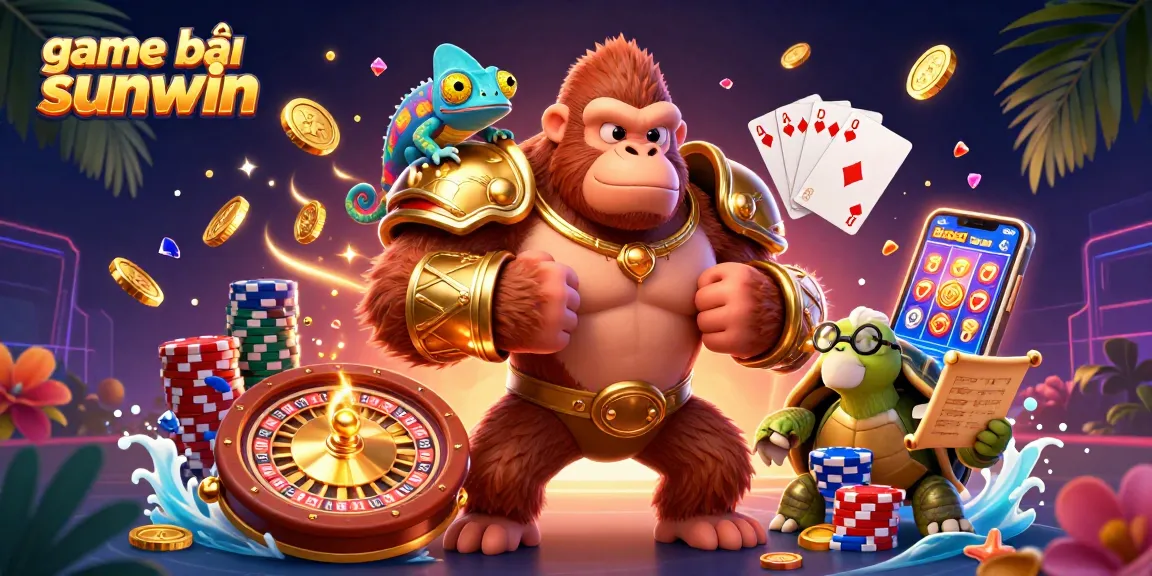 Experience game bài sunwin with a powerful gorilla king and vibrant casino elements in action.
