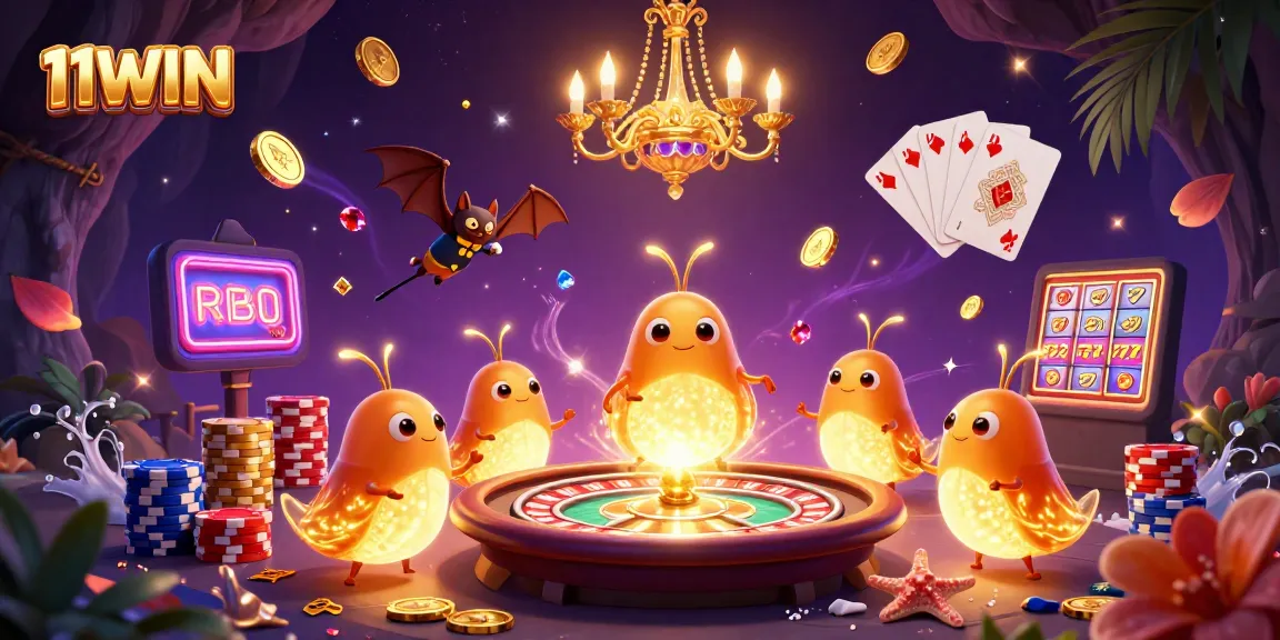 Illuminate your gameplay with 11WIN's inspiring casino scene featuring lively characters and dynamic elements.